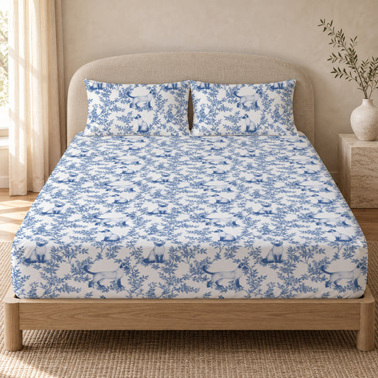 Siamese toile bedding in Blue — Queen Bedroom