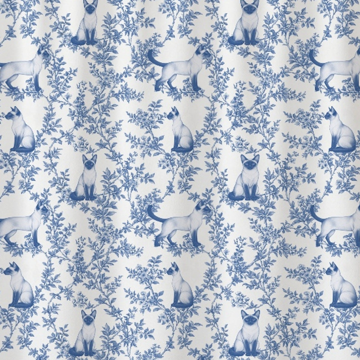 Siamese toile shower curtain — Blue Detail