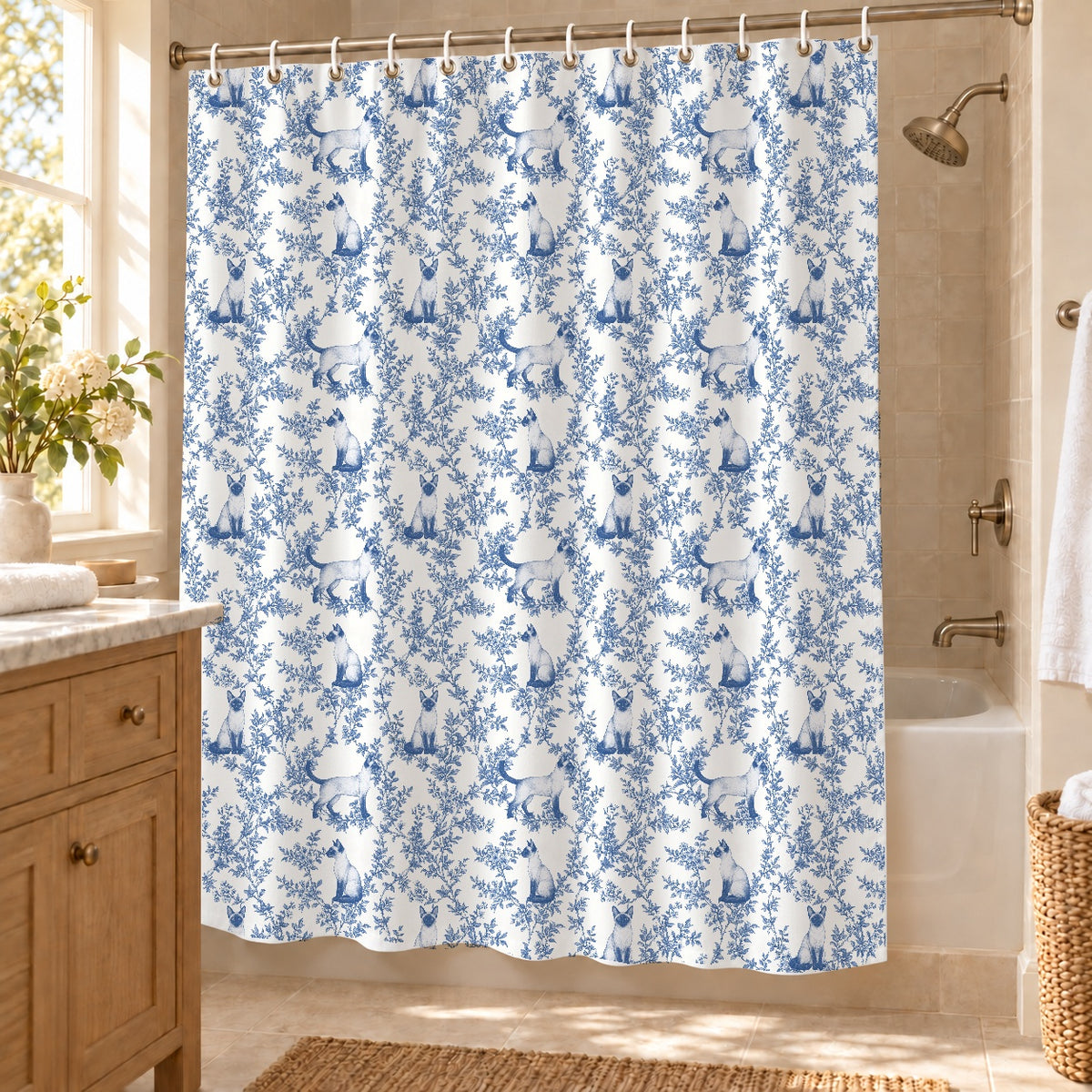 Siamese toile shower curtain — Blue Lifestyle