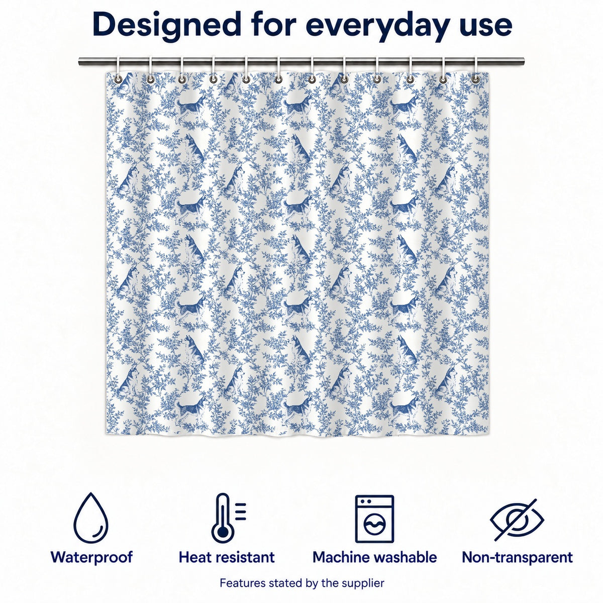 Siberian Husky toile shower curtain — Blue Functions and Size