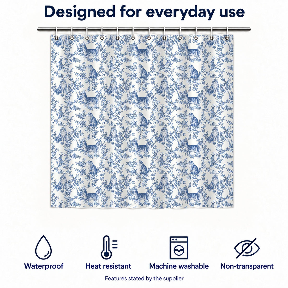 Siberian toile shower curtain — Blue Functions and Size