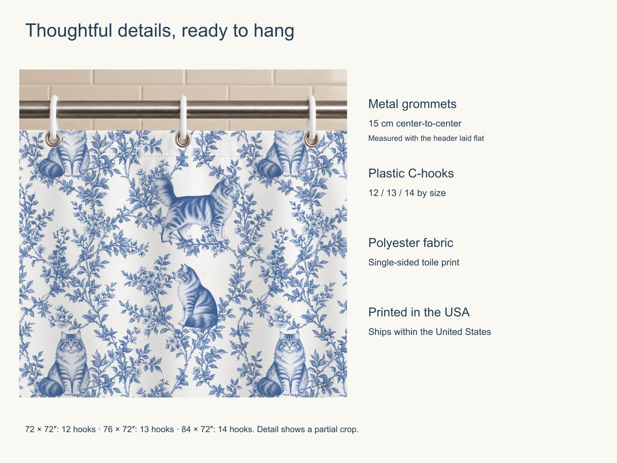 Siberian toile shower curtain — Blue Product Features