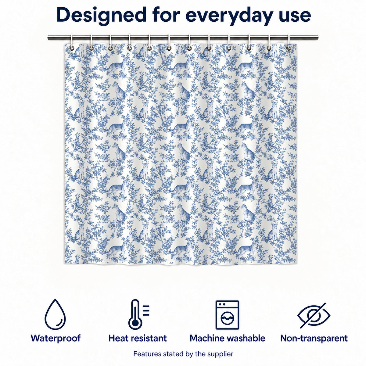 Singapura toile shower curtain — Blue Functions and Size