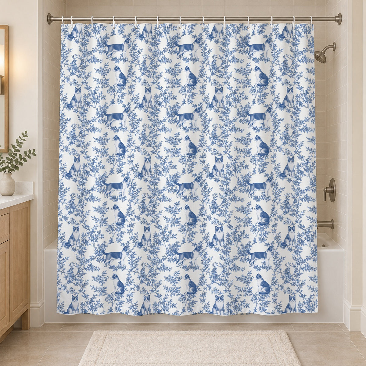 Snowshoe toile shower curtain — Blue Hero