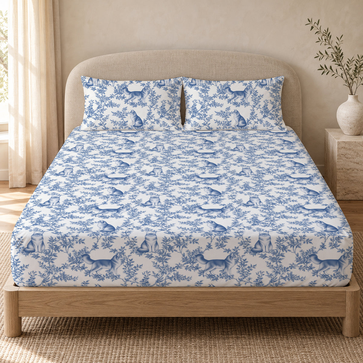 Somali toile bedding in Blue — Queen Bedroom
