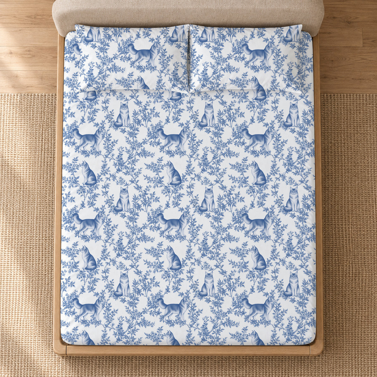 Somali toile bedding in Blue — Overhead