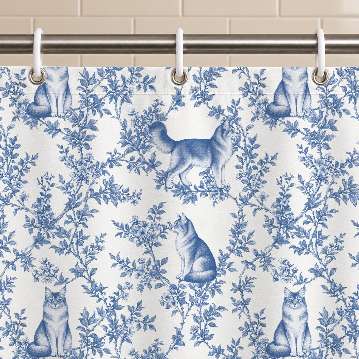 Somali toile shower curtain — Blue Grommets and Hooks