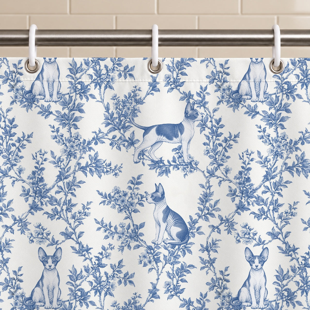 Sphynx toile shower curtain — Blue Grommets and Hooks