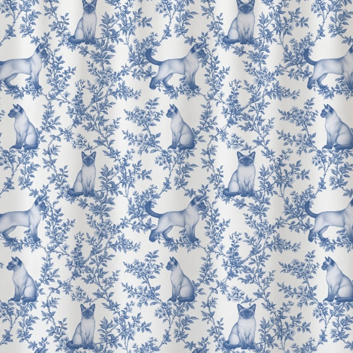 Tonkinese toile shower curtain — Blue Detail