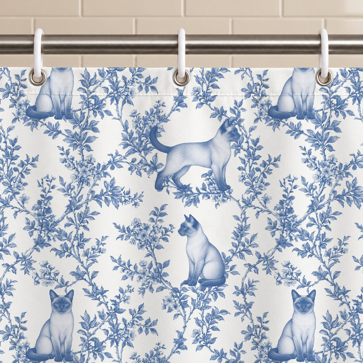 Tonkinese toile shower curtain — Blue Grommets and Hooks