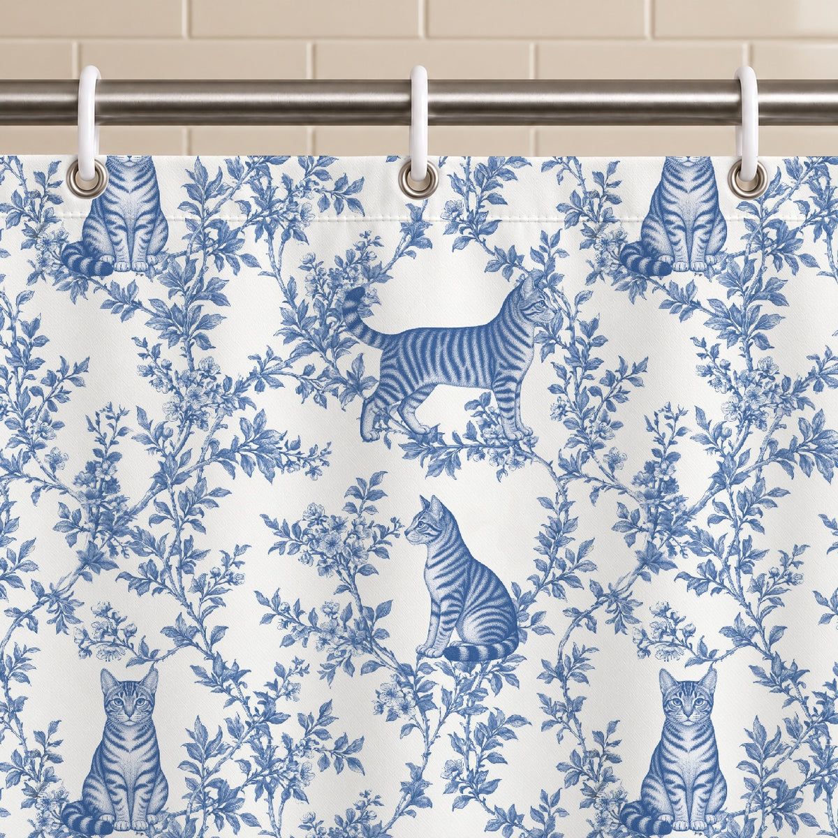 Toyger toile shower curtain — Blue Grommets and Hooks