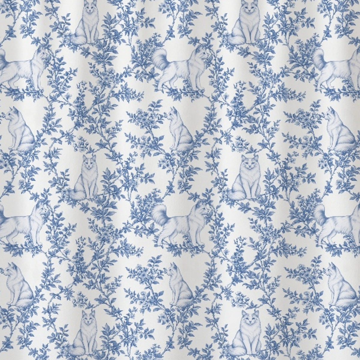 Turkish Angora toile shower curtain — Blue Detail