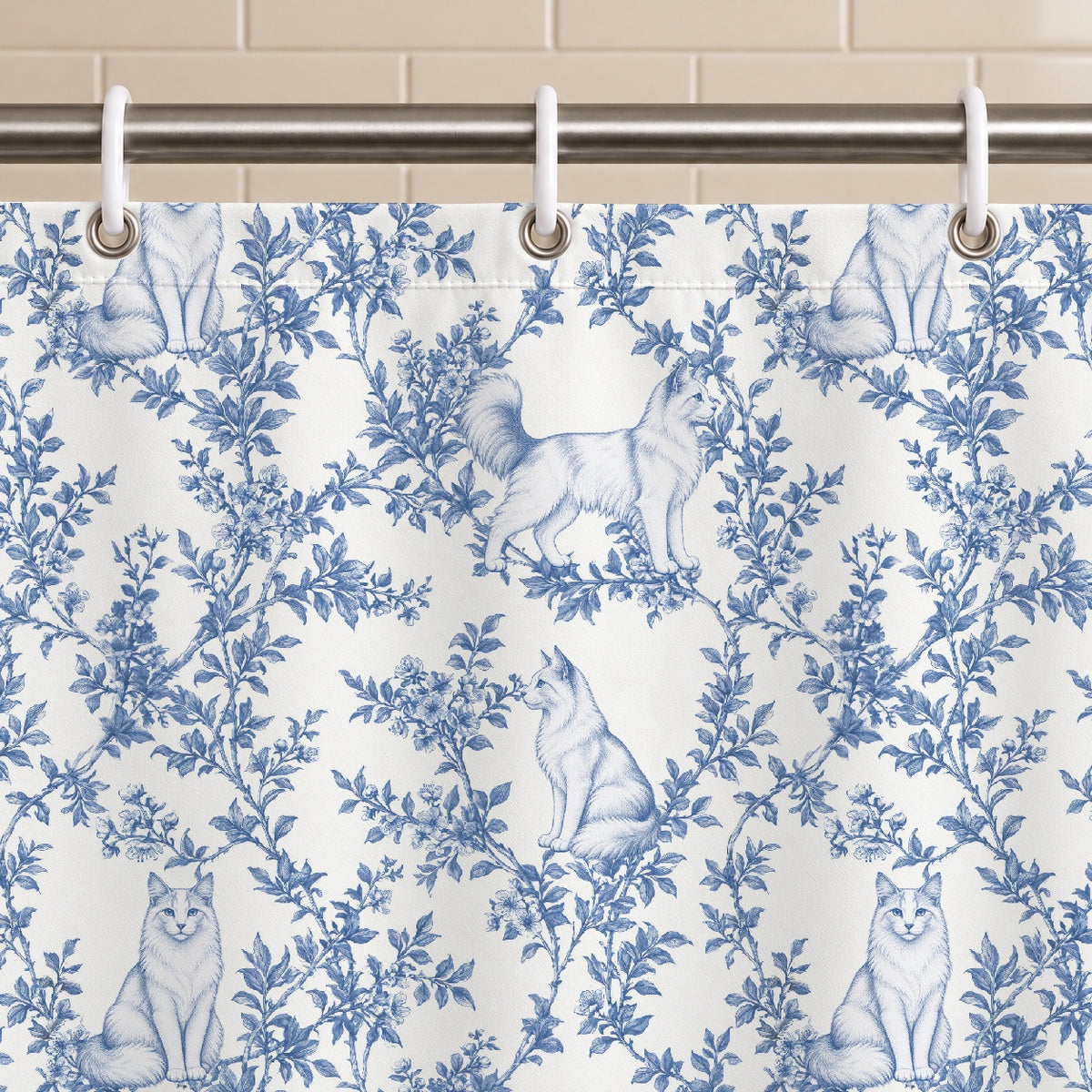 Turkish Angora toile shower curtain — Blue Grommets and Hooks