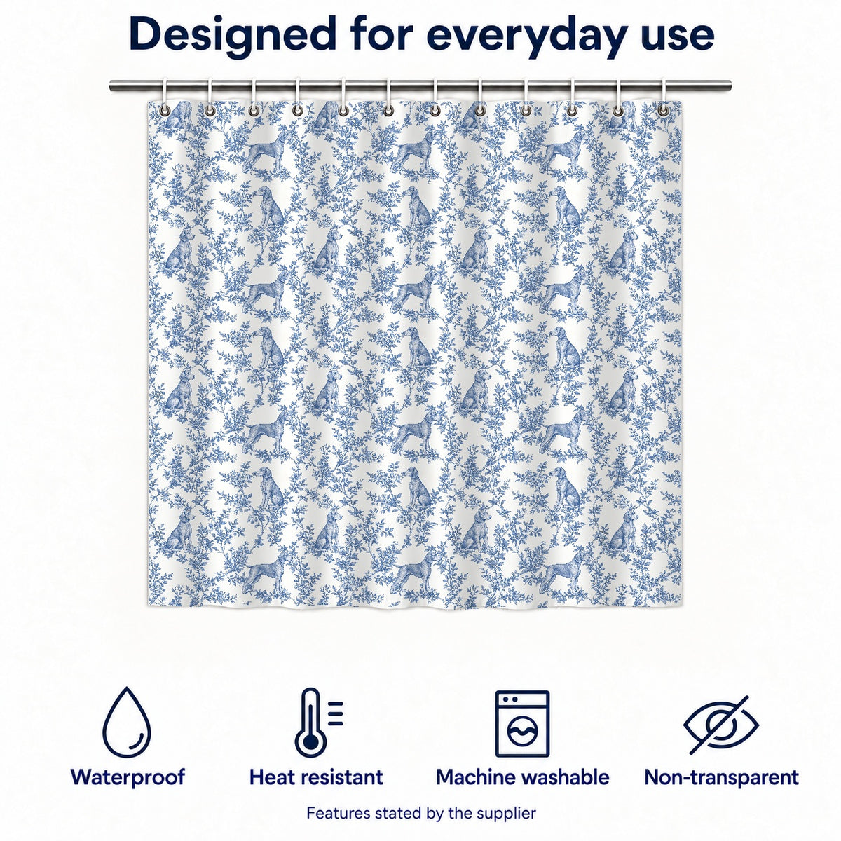 Vizsla toile shower curtain — Blue Functions and Size