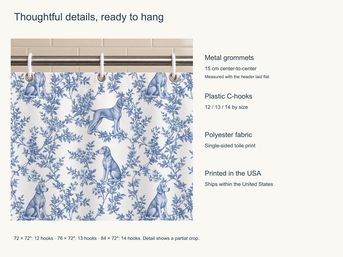 Vizsla toile shower curtain — Blue Product Features
