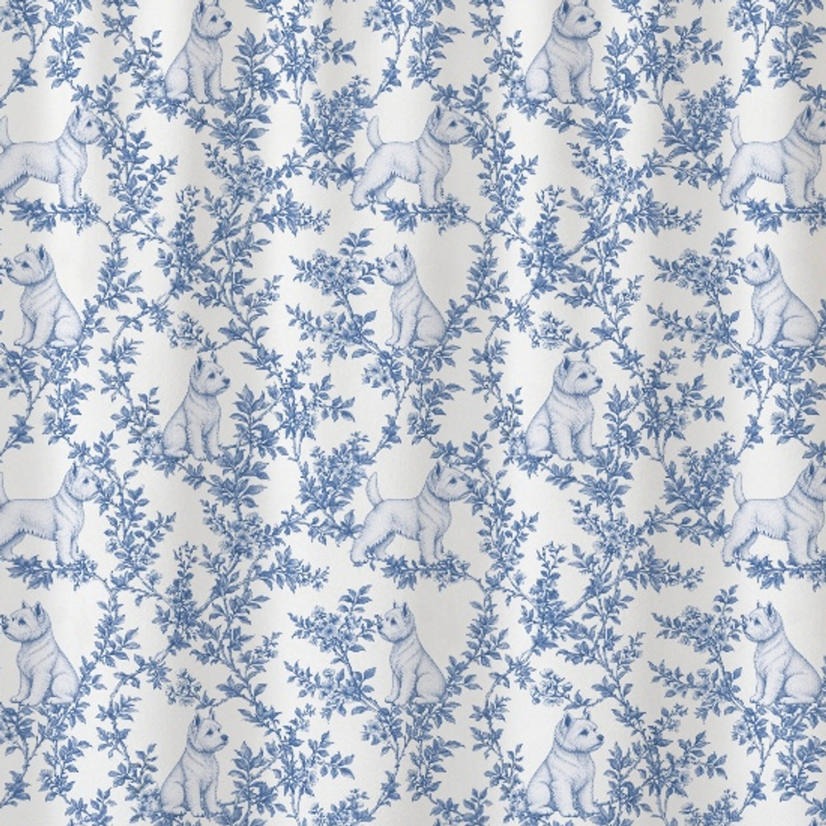 West Highland White Terrier toile shower curtain — Blue Detail