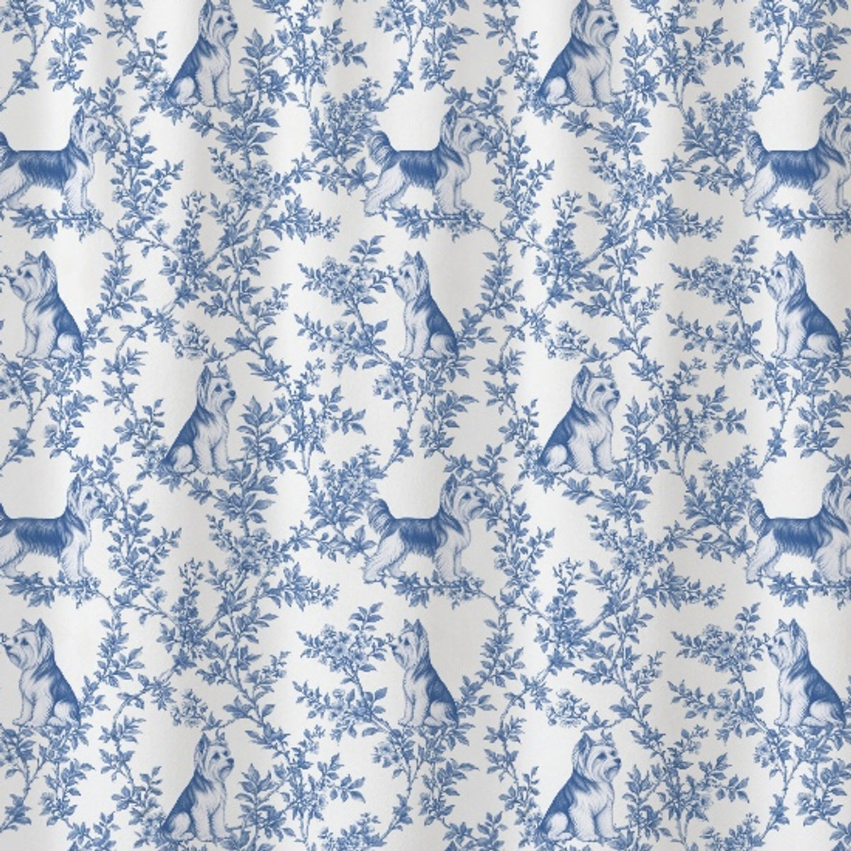 Yorkshire Terrier toile shower curtain — Blue Detail