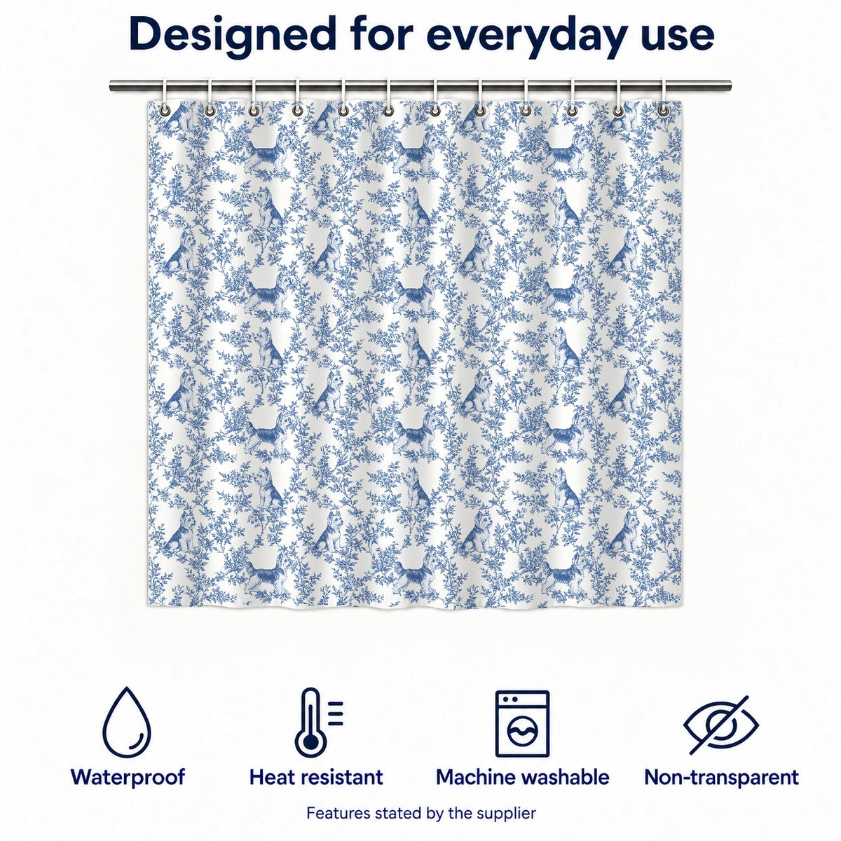 Yorkshire Terrier toile shower curtain — Blue Functions and Size