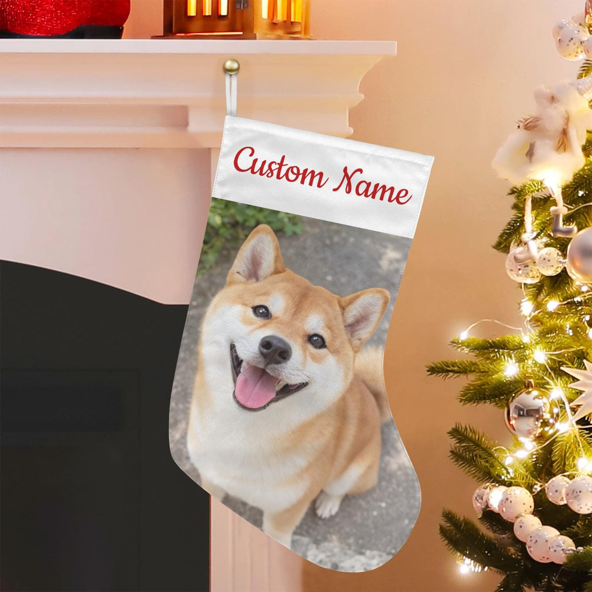 Personalized Christmas Stocking with Dog Photo and Name
