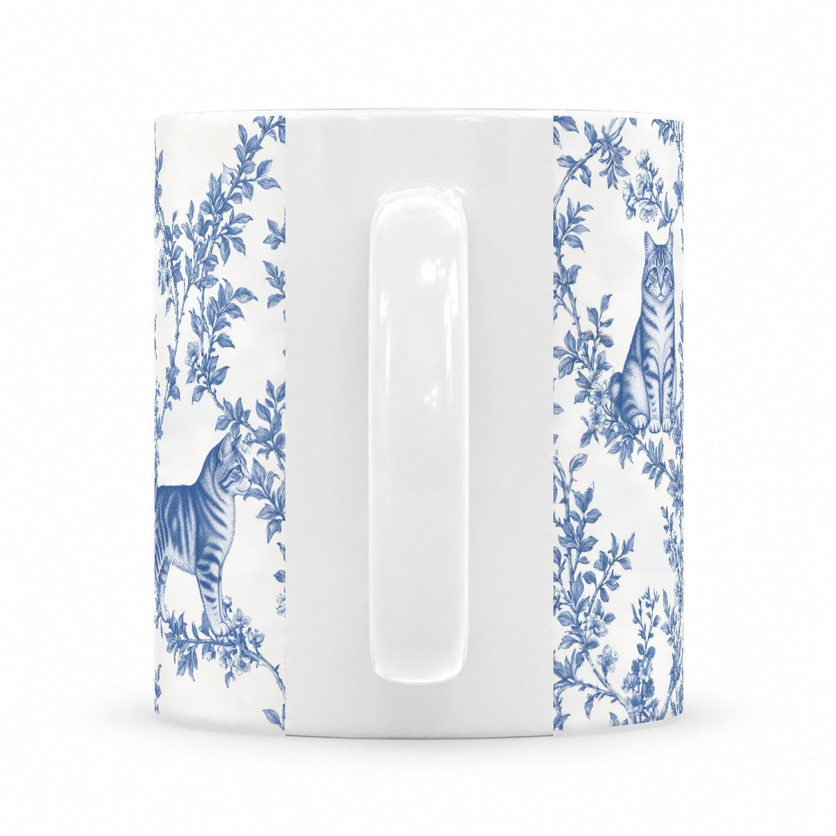 American Bobtail toile mug — Blue Handle View