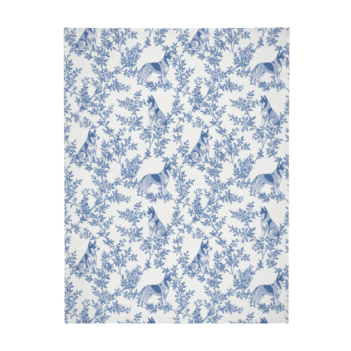 Australian Cattle Dog toile de Jouy blanket - Blue Blanket Flat