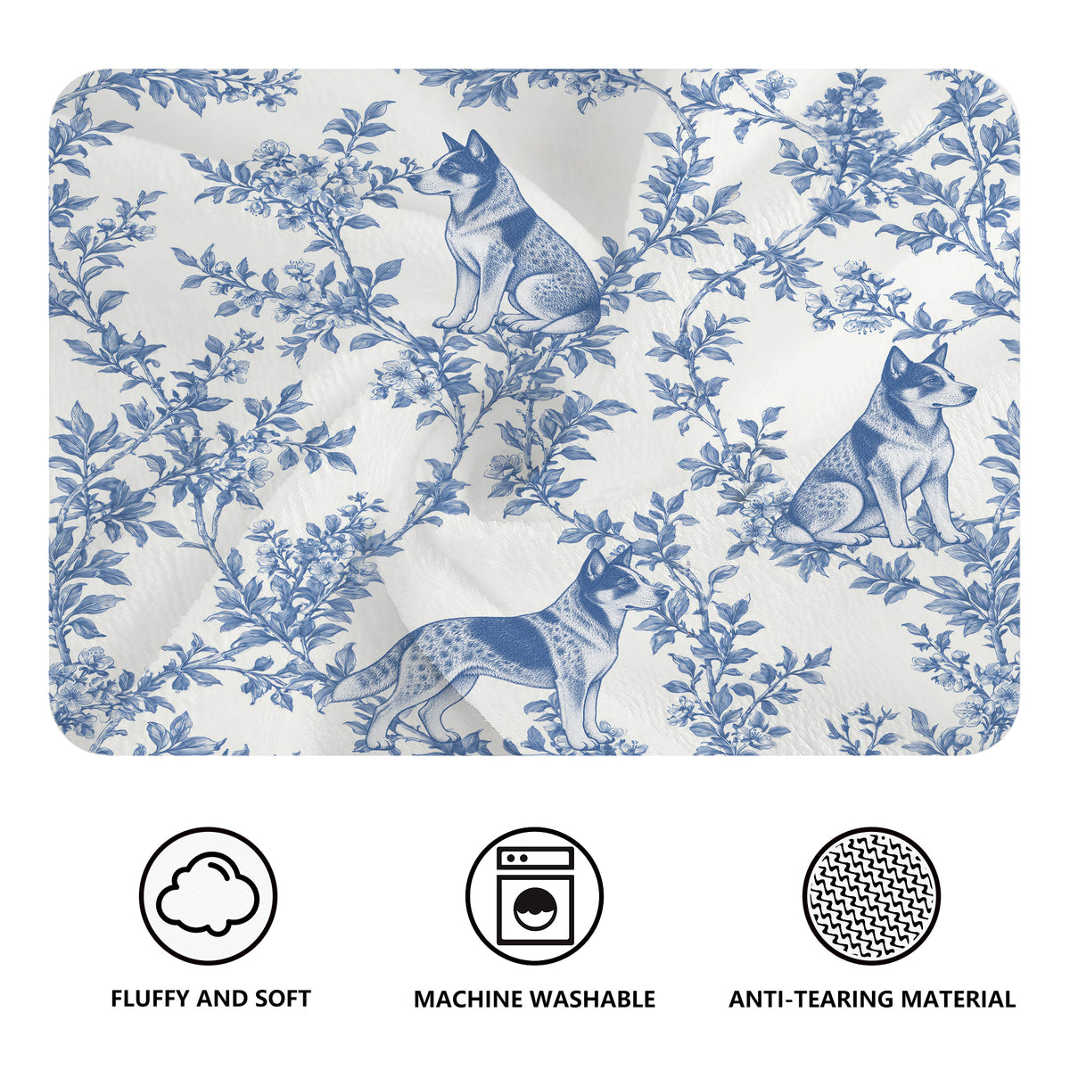Australian Cattle Dog toile de Jouy blanket - Blue Blanket Features