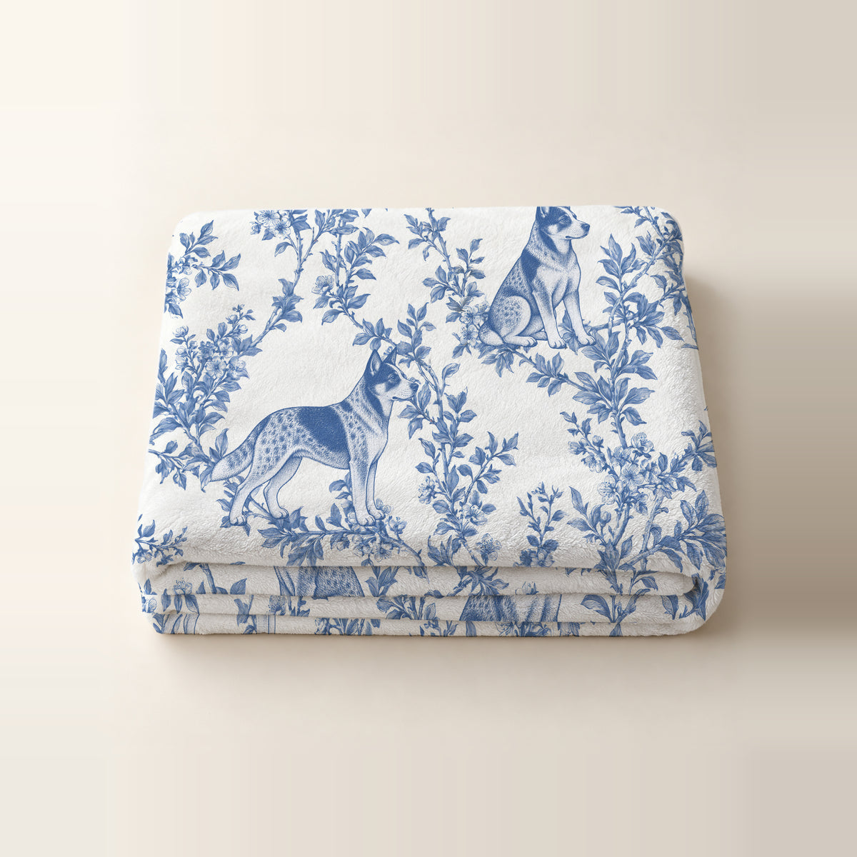Australian Cattle Dog toile de Jouy blanket - Blue Blanket Folded Studio