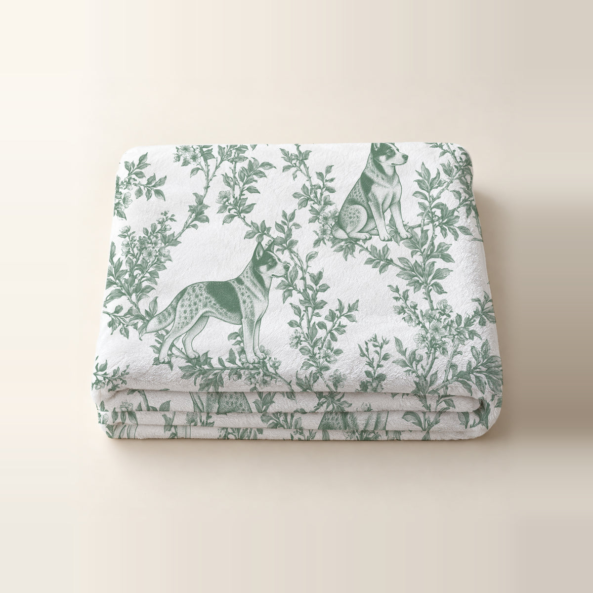 Australian Cattle Dog toile de Jouy blanket - Green Thumbnail
