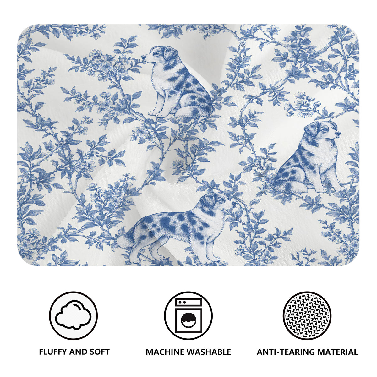 Australian Shepherd toile de Jouy blanket - Blue Blanket Features
