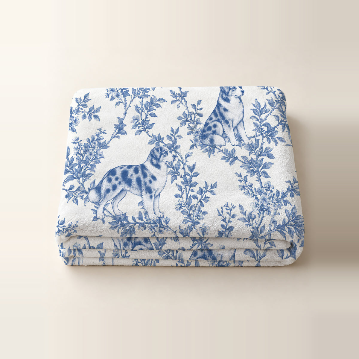 Australian Shepherd toile de Jouy blanket - Blue Blanket Folded Studio