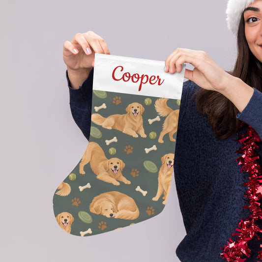 Personalized Golden Retriever Christmas Stocking with Custom Name