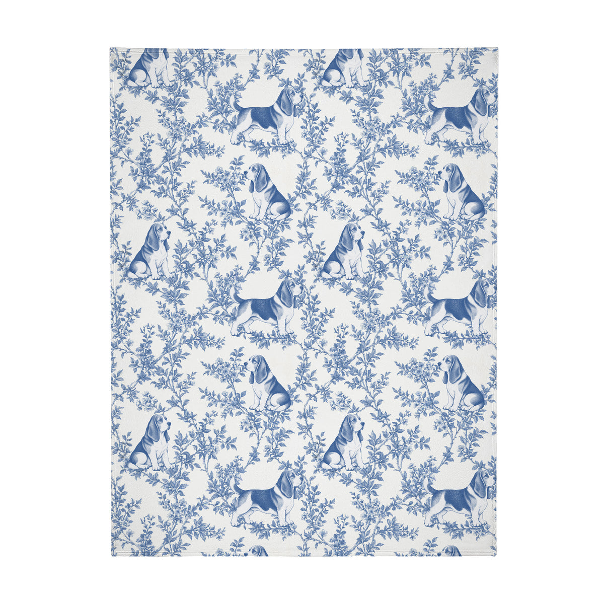 Basset Hound toile de Jouy blanket - Blue Blanket Flat