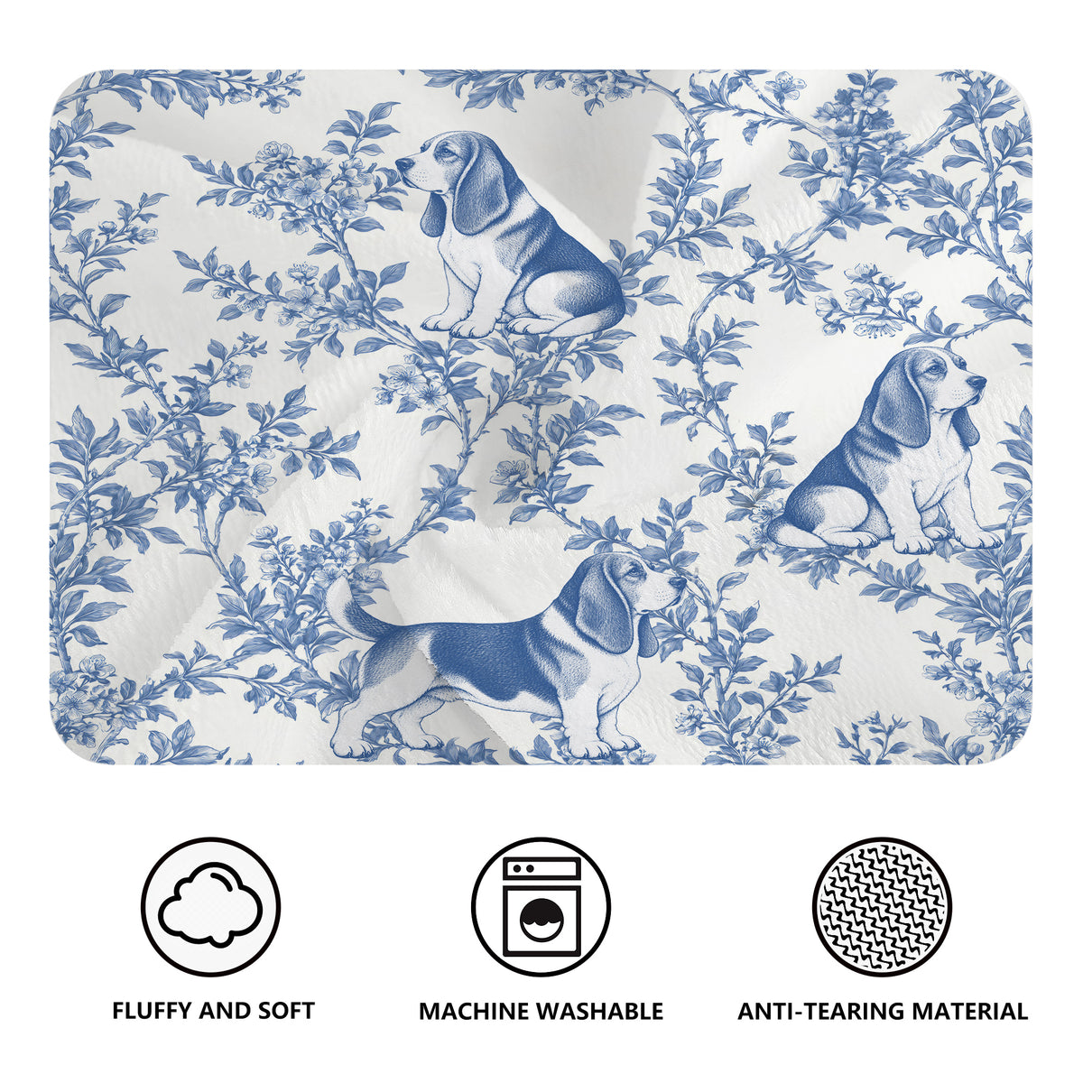 Basset Hound toile de Jouy blanket - Blue Blanket Features