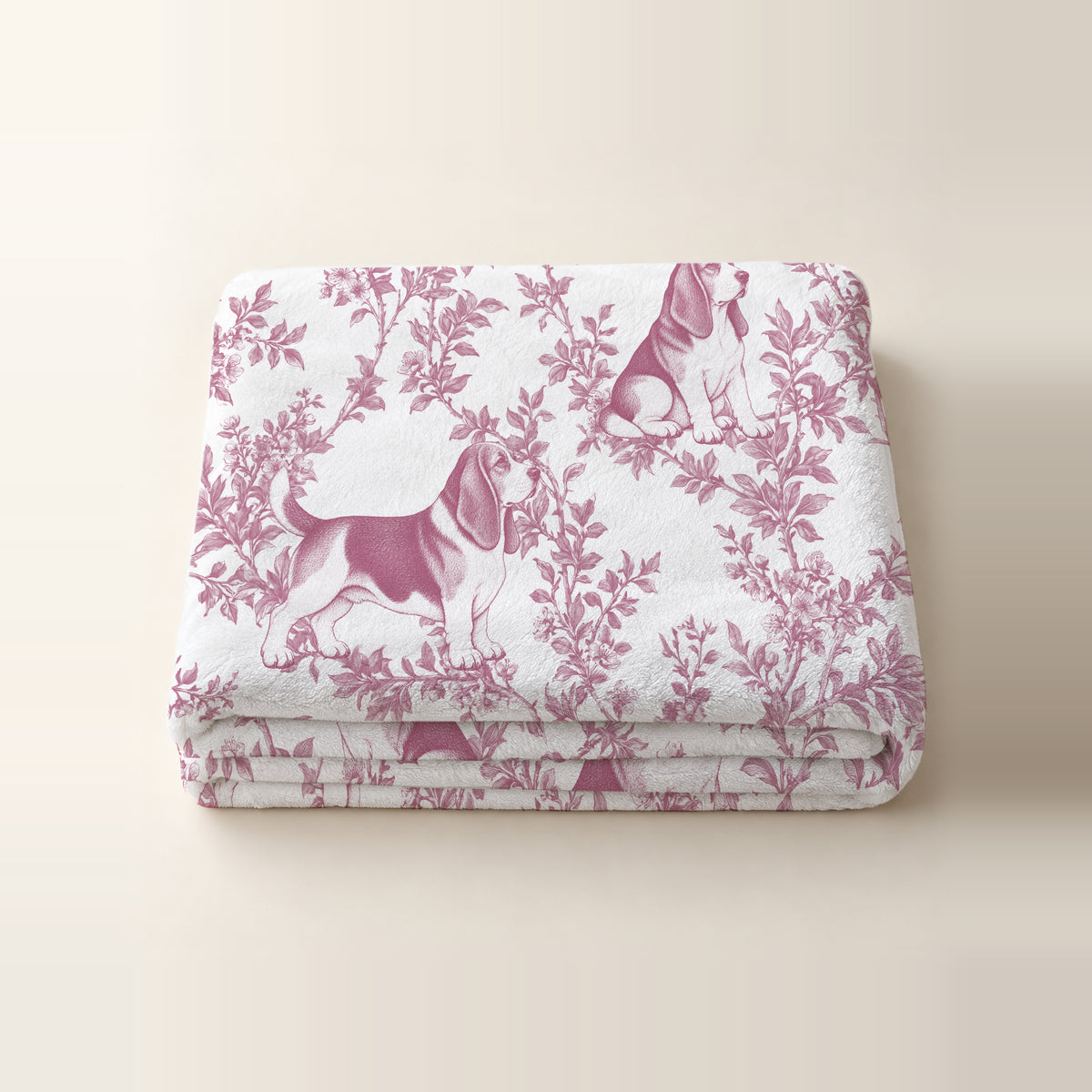 Basset Hound toile de Jouy blanket - Pink Thumbnail