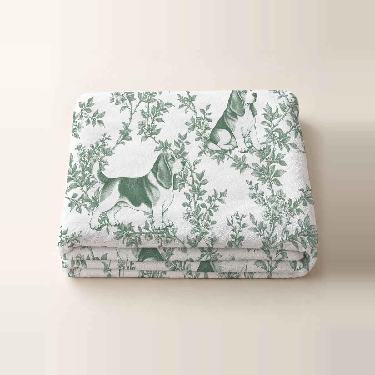 Basset Hound toile de Jouy blanket - Green Thumbnail