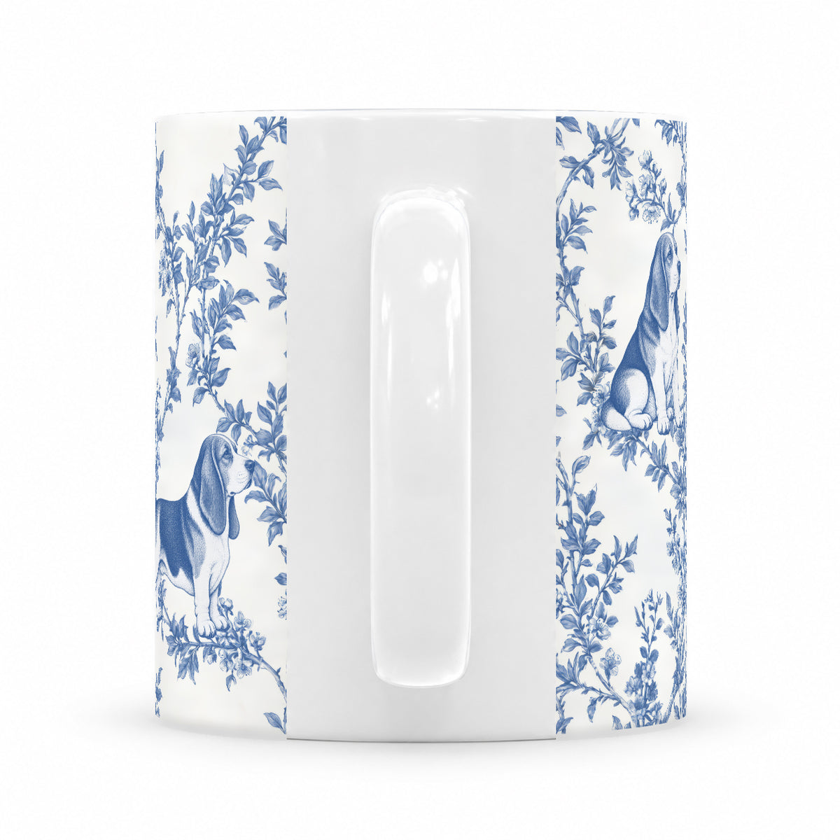 Basset Hound toile mug — Blue Handle View