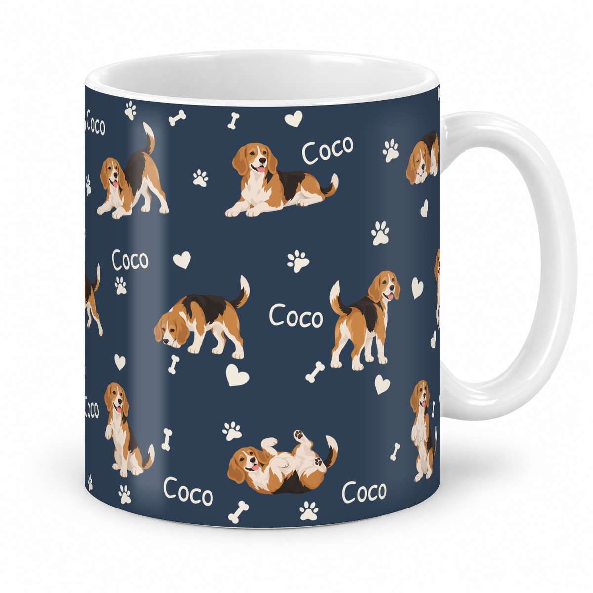 Beagle personalized name mug — Deep Navy Studio