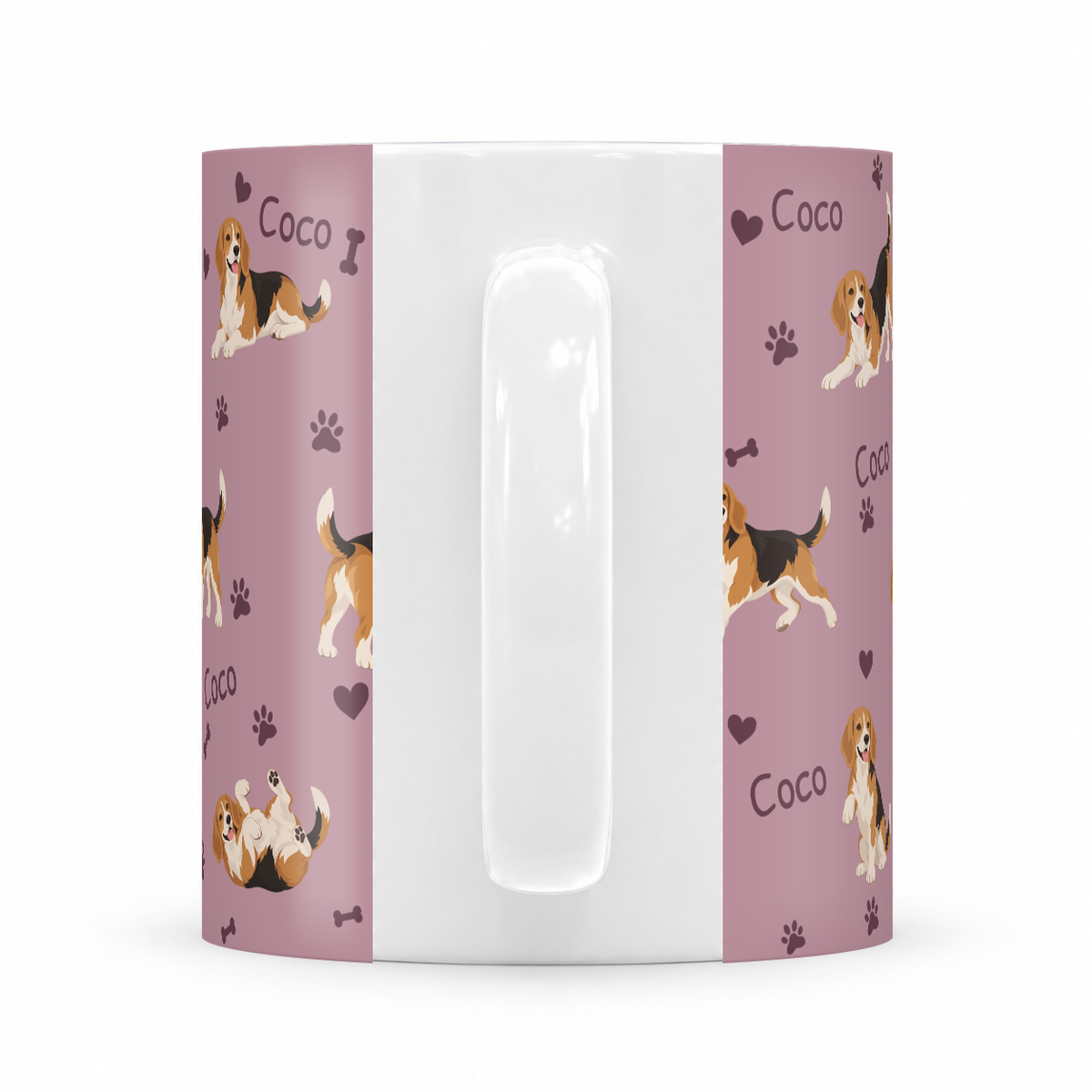 Beagle personalized name mug — Dusty Rose Handle