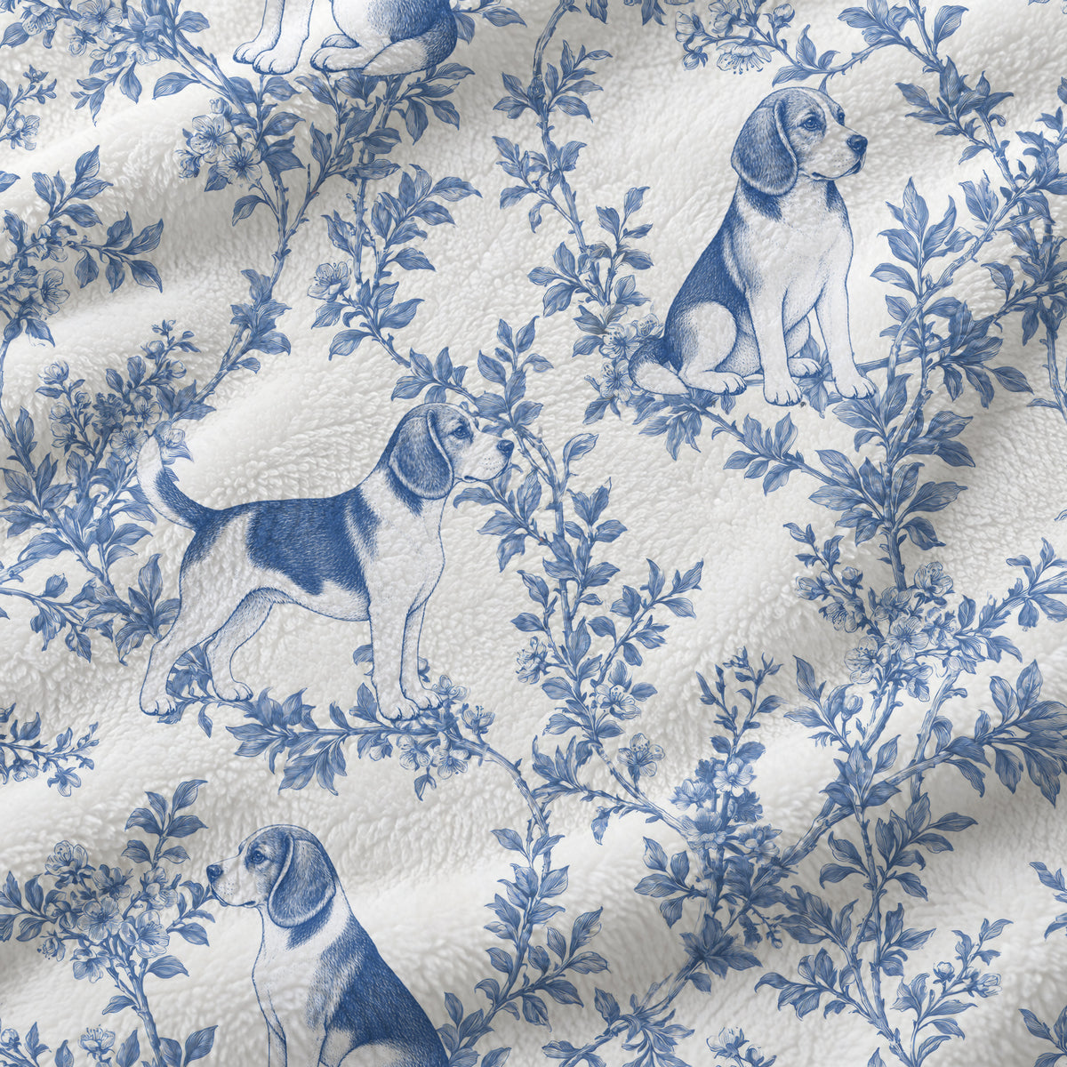 Beagle toile de Jouy blanket - Blue Blanket Fabric Closeup