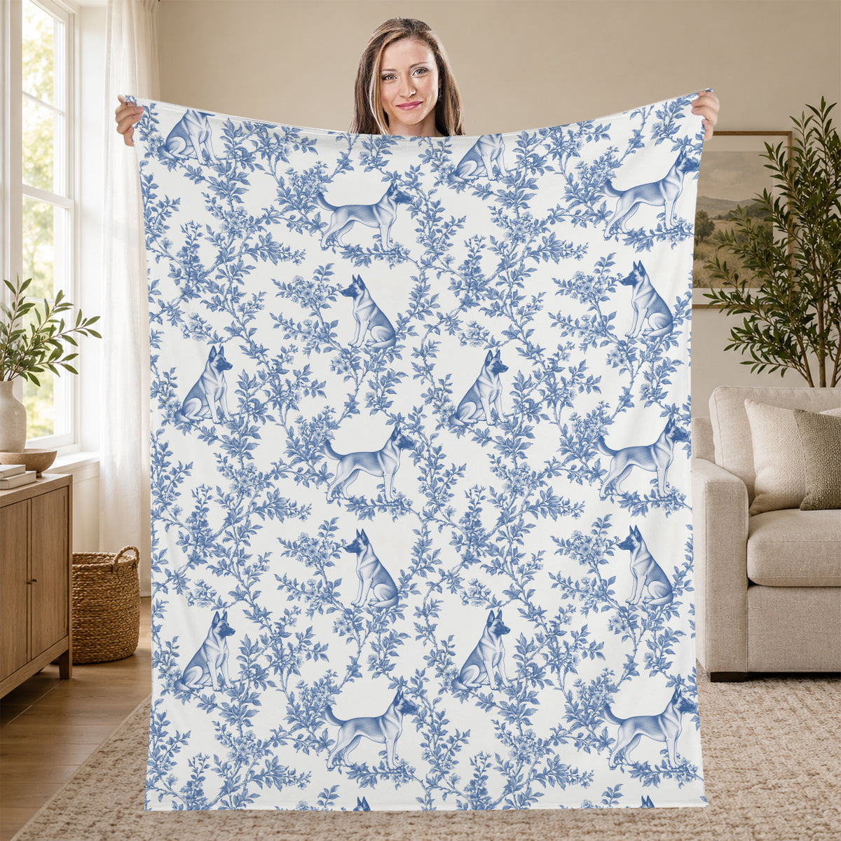 Belgian Malinois toile de Jouy blanket - Blue Blanket Held Living Room