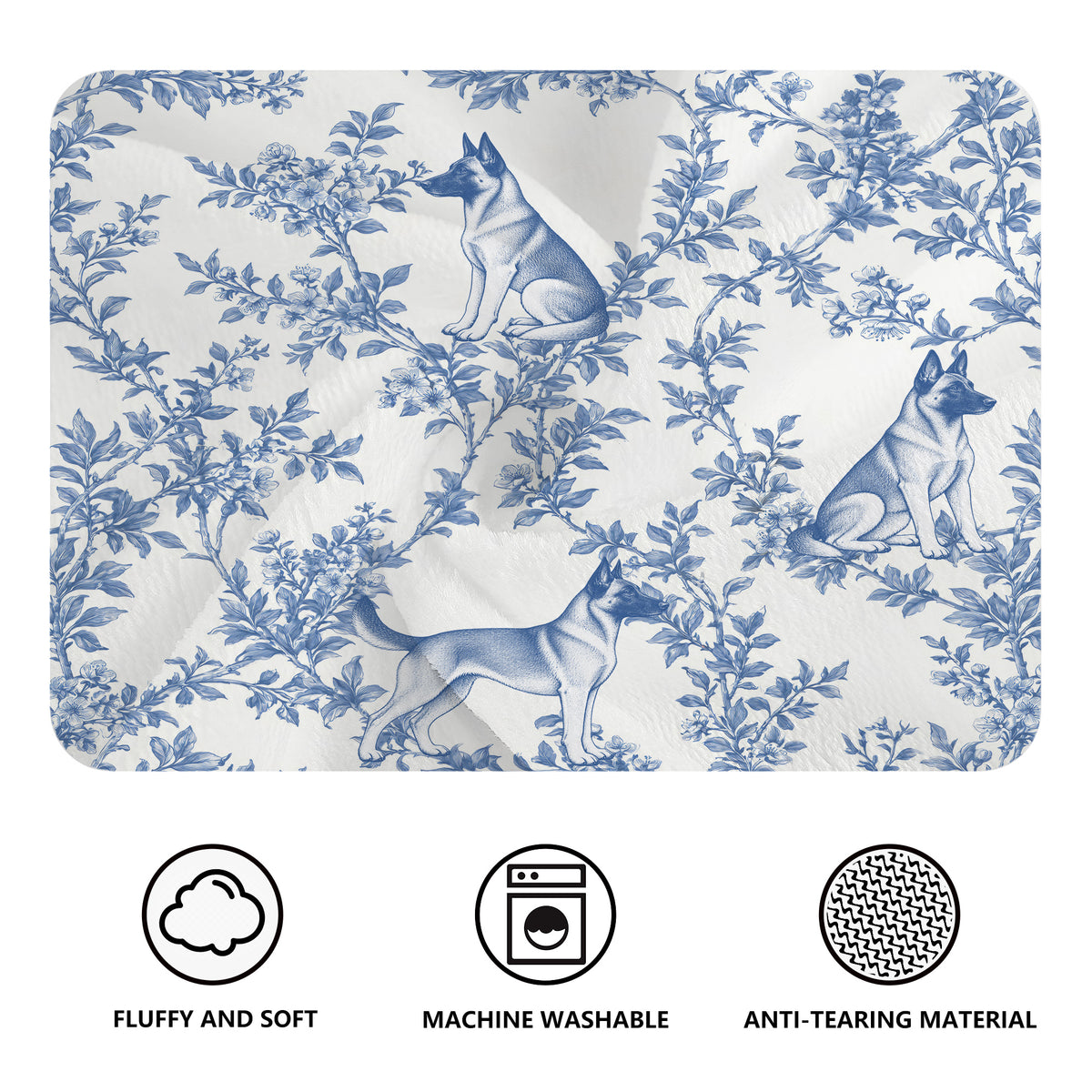 Belgian Malinois toile de Jouy blanket - Blue Blanket Features