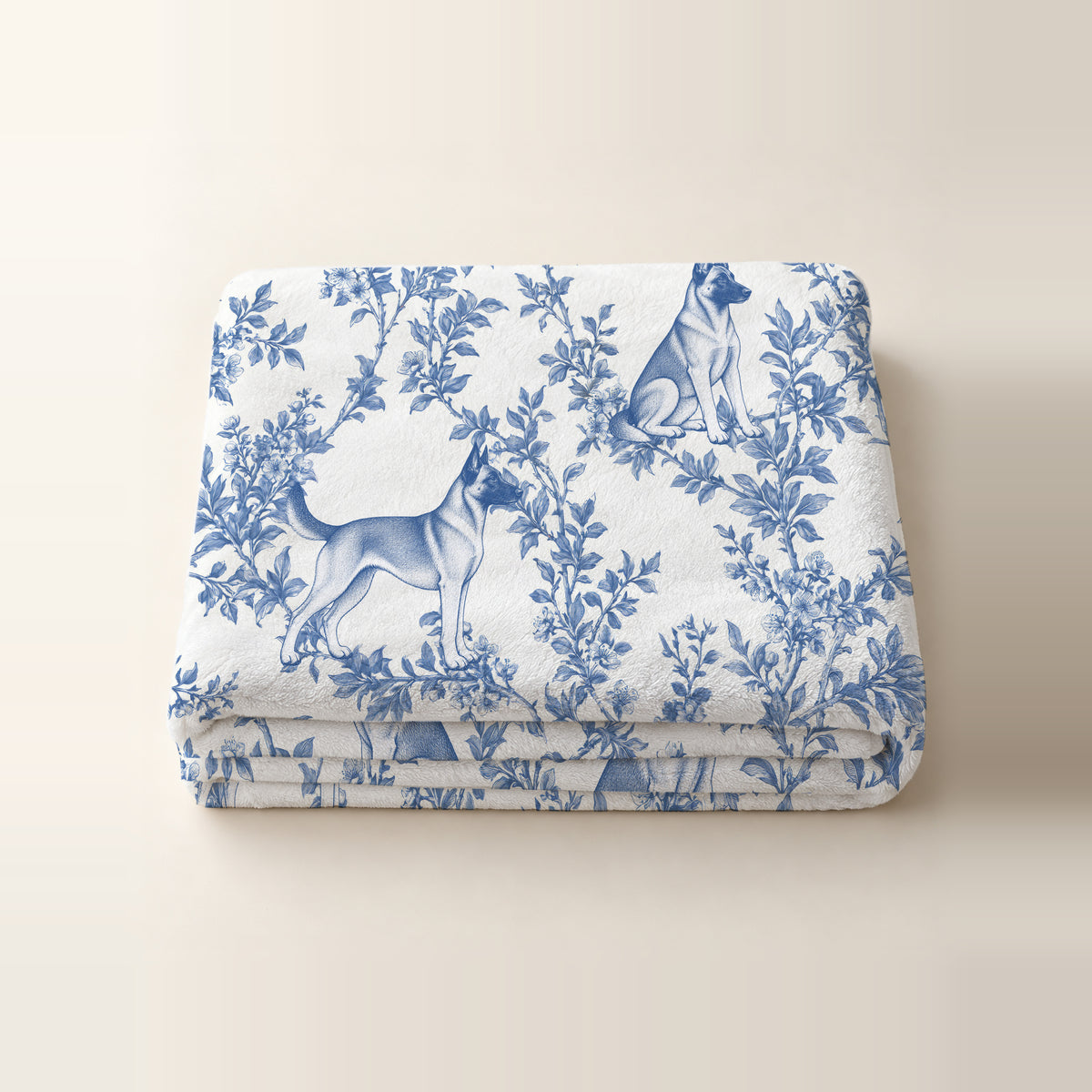 Belgian Malinois toile de Jouy blanket - Blue Blanket Folded Studio