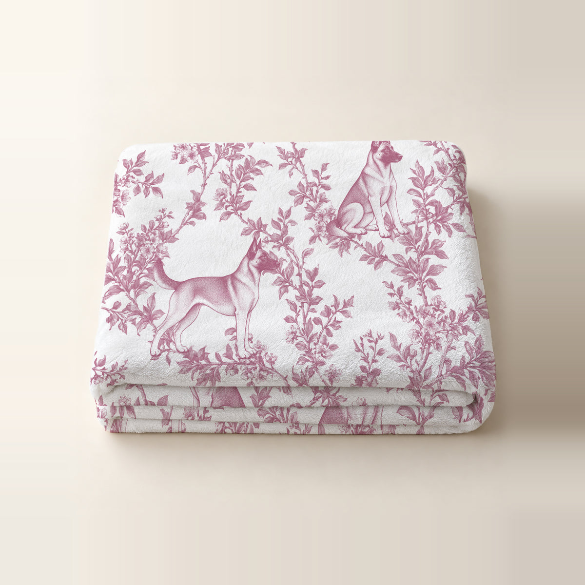 Belgian Malinois toile de Jouy blanket - Pink Thumbnail