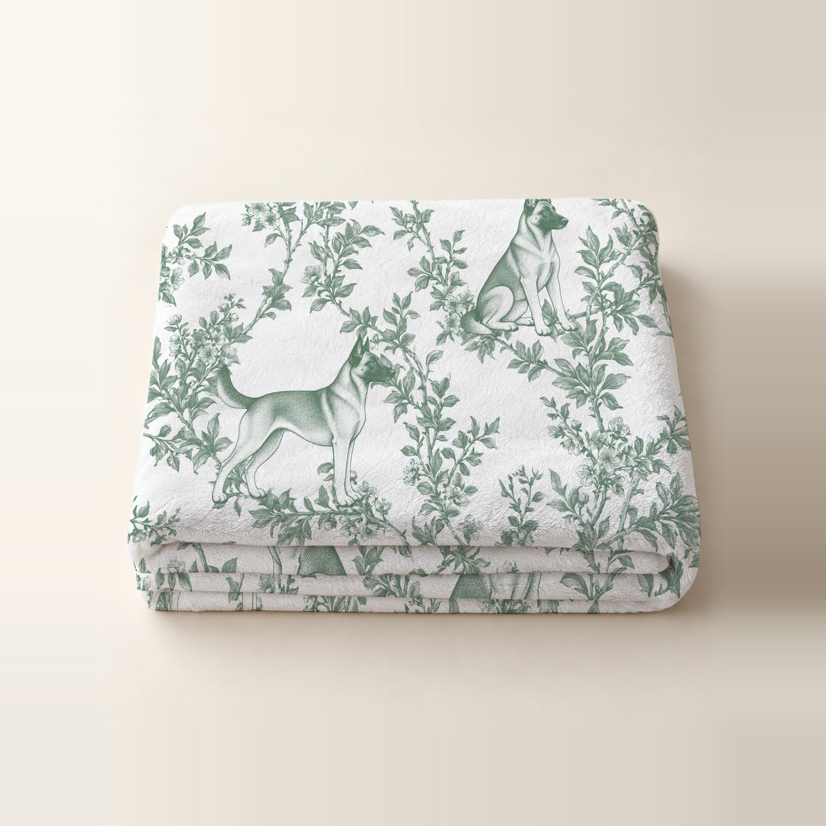 Belgian Malinois toile de Jouy blanket - Green Thumbnail