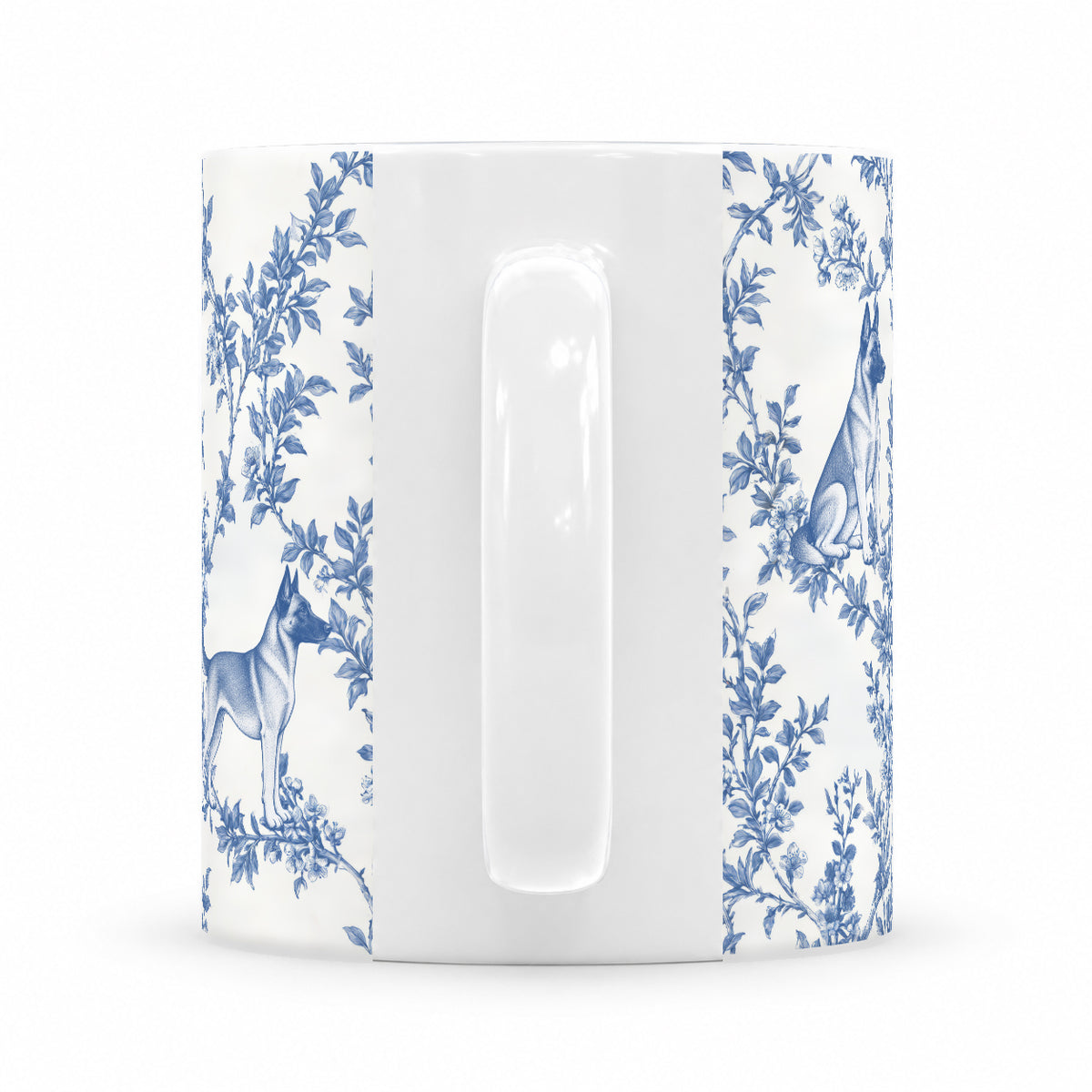 Belgian Malinois toile mug — Blue Handle View
