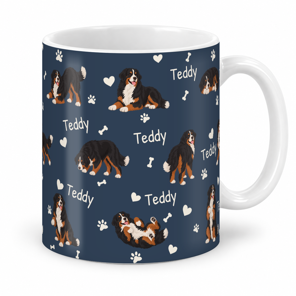 Bernese Mountain Dog personalized name mug — Deep Navy Studio