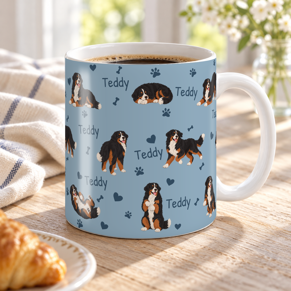 Bernese Mountain Dog personalized name mug — Dusty Blue Lifestyle