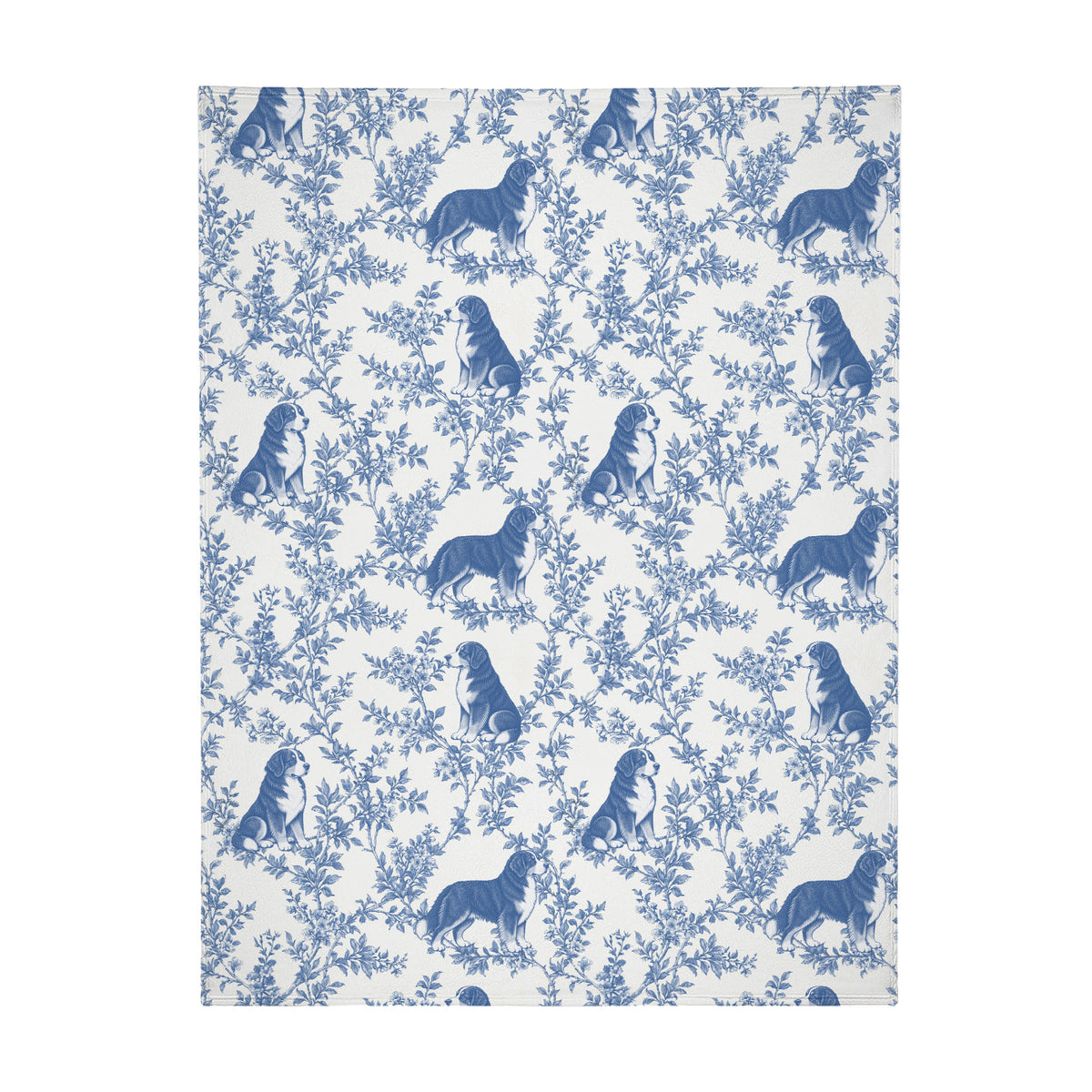 Bernese Mountain Dog toile de Jouy blanket - Blue Blanket Flat