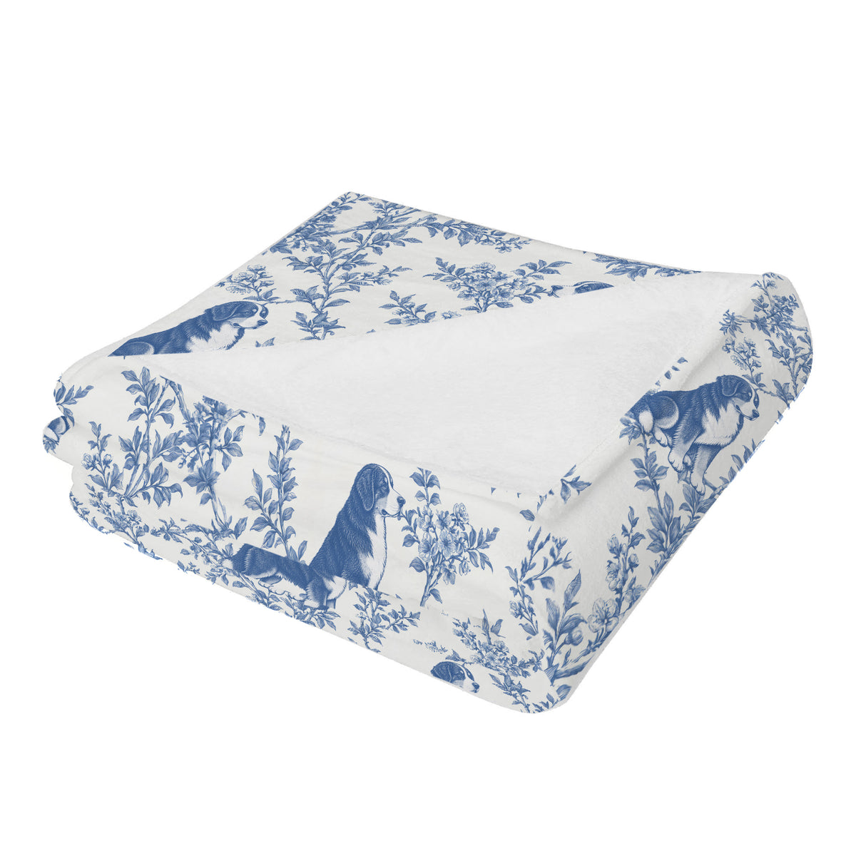 Bernese Mountain Dog toile de Jouy blanket - Blue Blanket Folded
