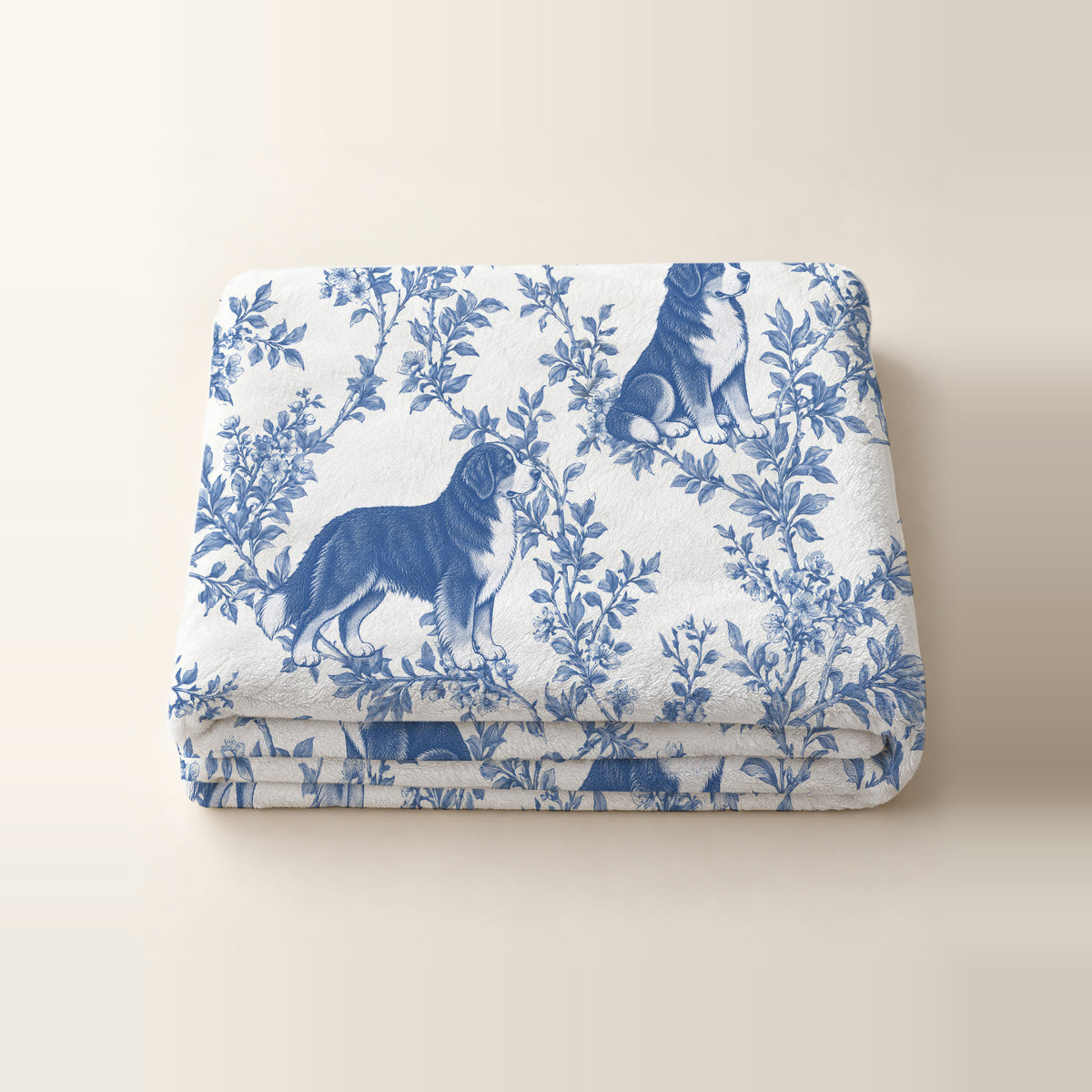 Bernese Mountain Dog toile de Jouy blanket - Blue Blanket Folded Studio